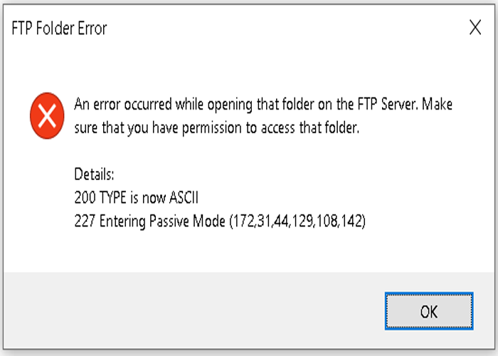FTP lỗi an error occurred opening that folder on the ftp server make sure you have permission
